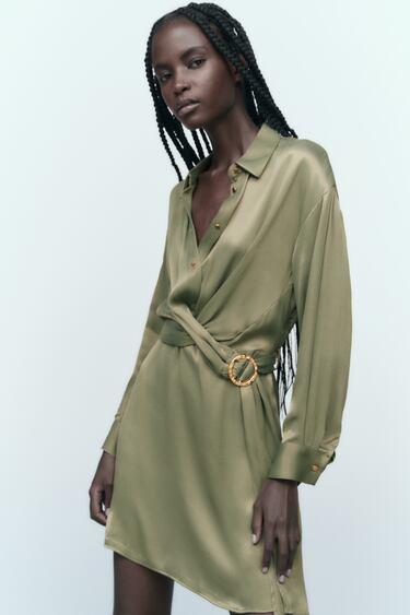 Image 0 of SATIN MINI DRESS WITH BELT from Zara
