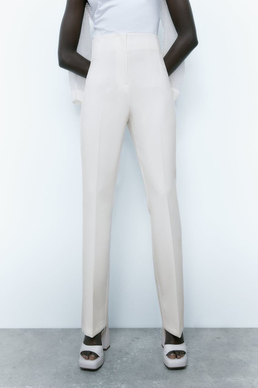 ZARA HIGH-WAIST TROUSERS Pants in Oyster White