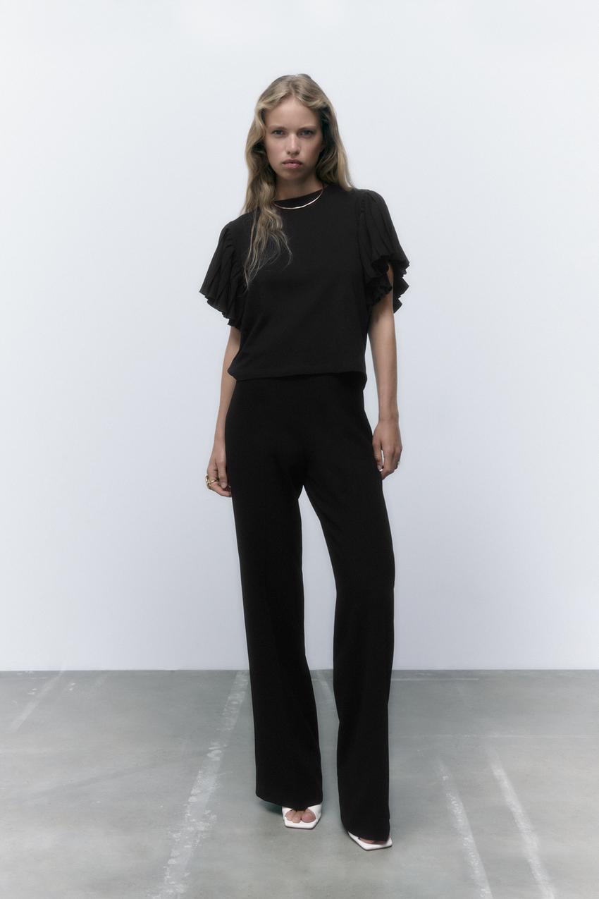 T SHIRT WITH PLEATED SLEEVES Black ZARA Spain