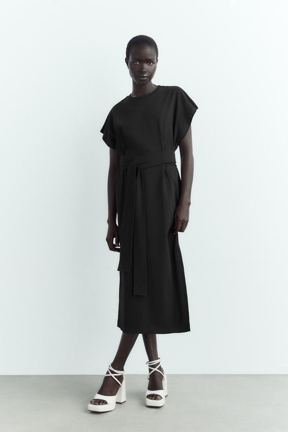 ベルト付きミディ丈ワンピース ブラック Zara Japan 日本 ベルト付きミディ丈ワンピース ブラック Zara Japan 日本