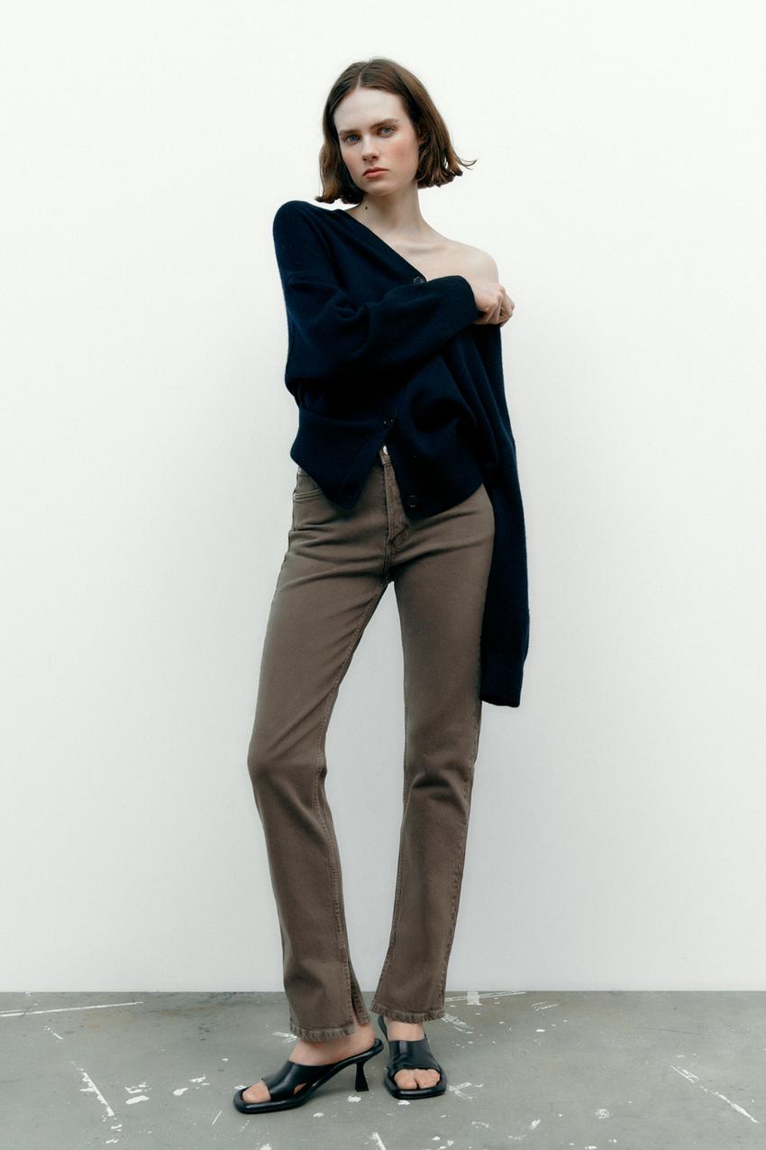 Zara hi rise slim jeans with split hems Clearance