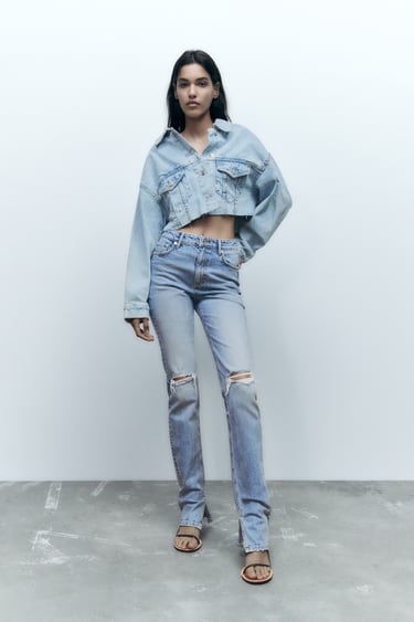 Image 0 of RIPPED SLIM FIT JEANS WITH SPLIT HEMS from Zara