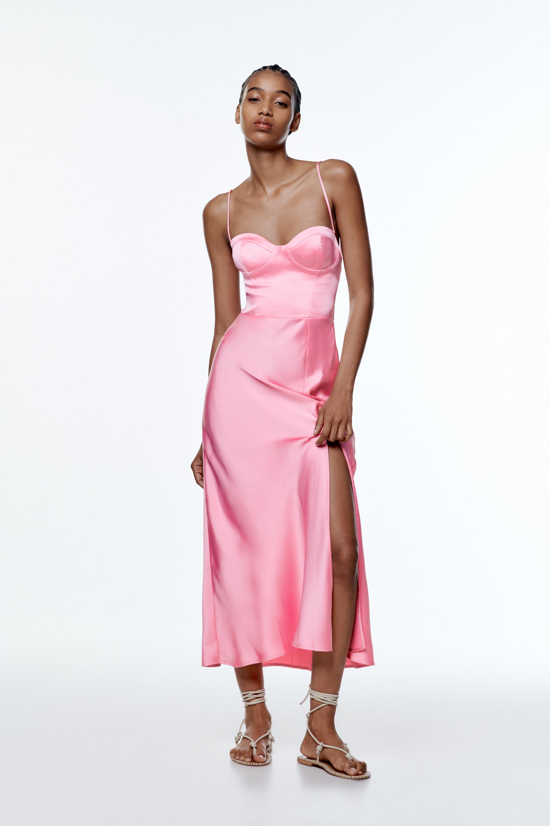 Zara satin midi dress pink Clearance