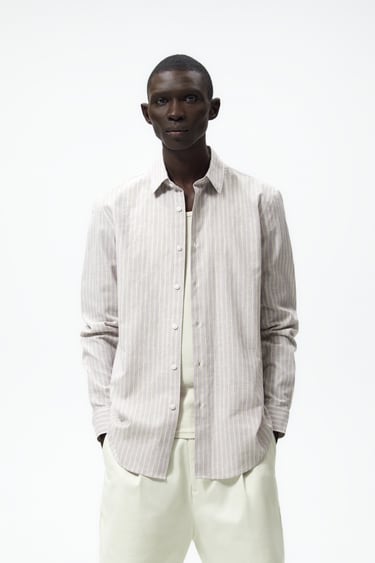 Image 0 of STRIPED COTTON - LINEN SHIRT from Zara
