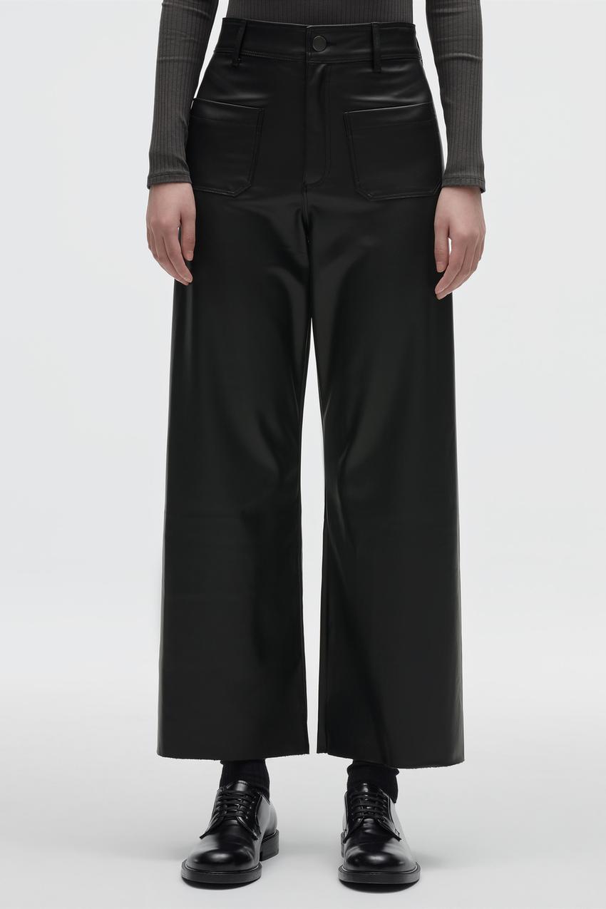 Leather wide leg pants zara Clearance