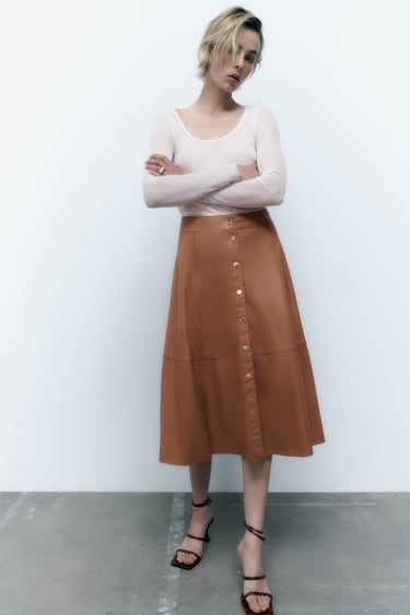 Image 0 of FAUX LEATHER MIDI SKIRT from Zara