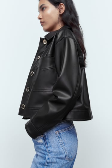 Image 0 of FAUX LEATHER JACKET WITH GOLDEN BUTTONS from Zara