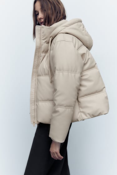 Image 0 of SHORT FAUX LEATHER PUFFER JACKET from Zara