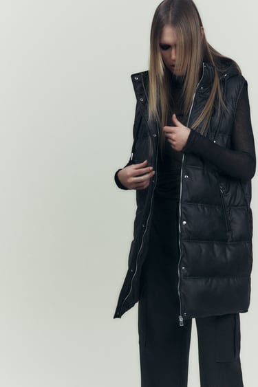 Image 0 of FAUX LEATHER PUFFER GILET from Zara