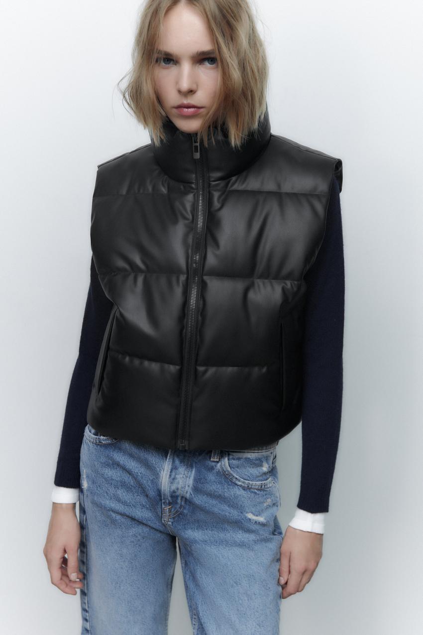 Leather gilet womens zara Clearance