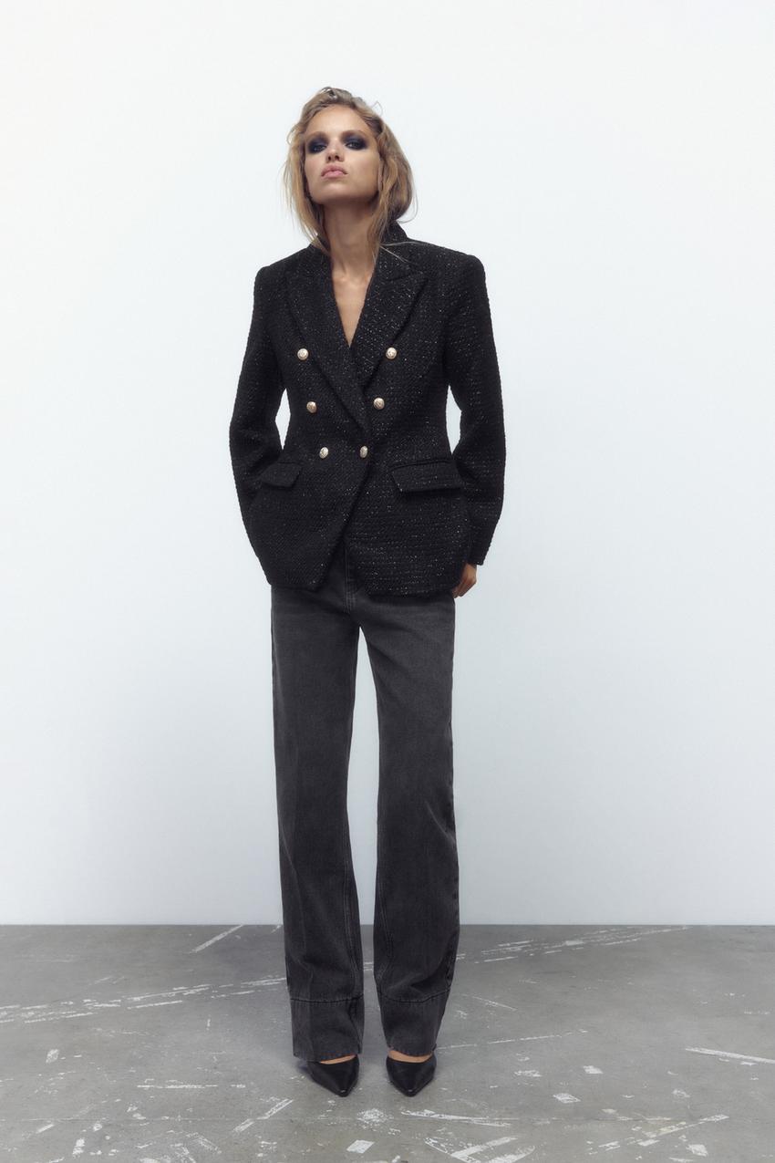 Black blazer gold buttons zara Clearance
