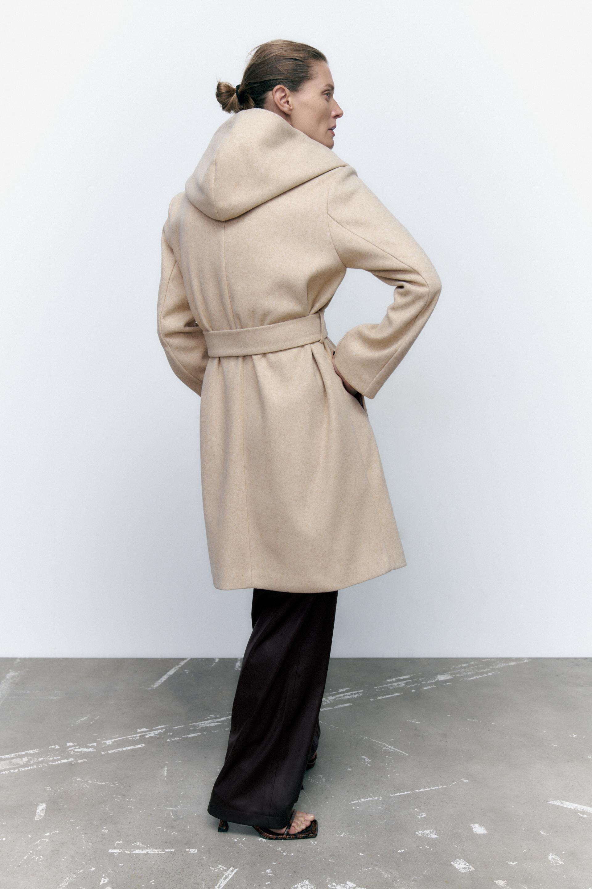 BELTED HOODED SOFT COAT Beige ZARA United States