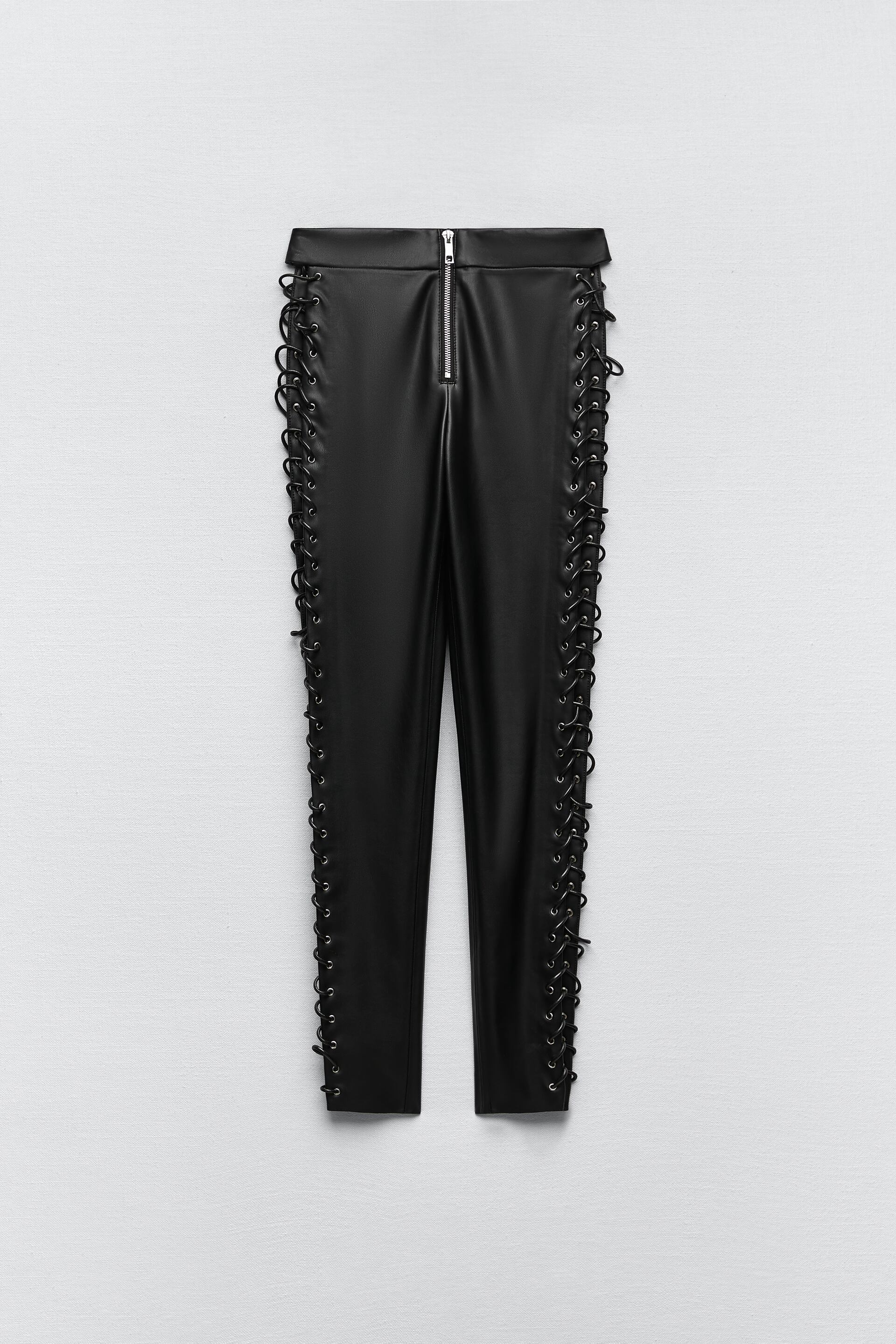 LACED FAUX LEATHER LEGGINGS