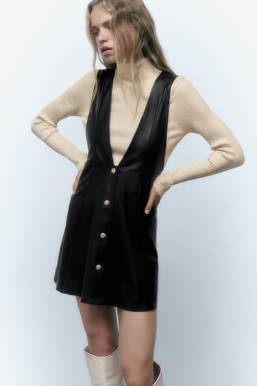 Image 0 of FAUX LEATHER PINAFORE DRESS from Zara