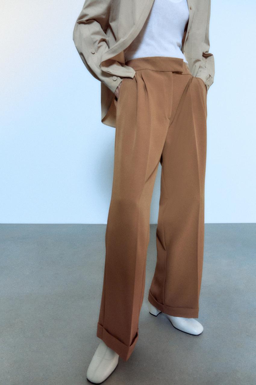 Brown wide leg pants zara Clearance