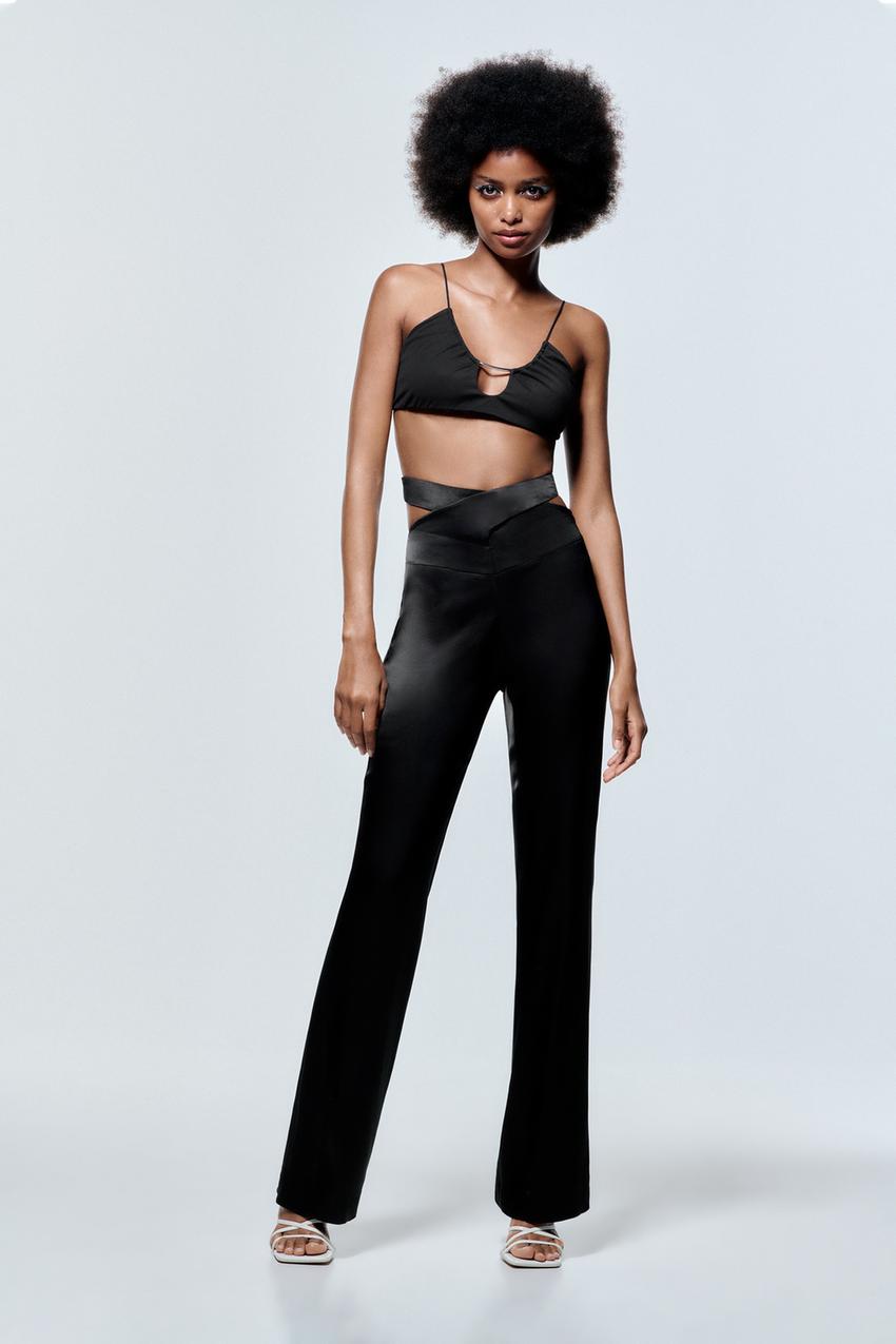 Zara black satin trousers Clearance