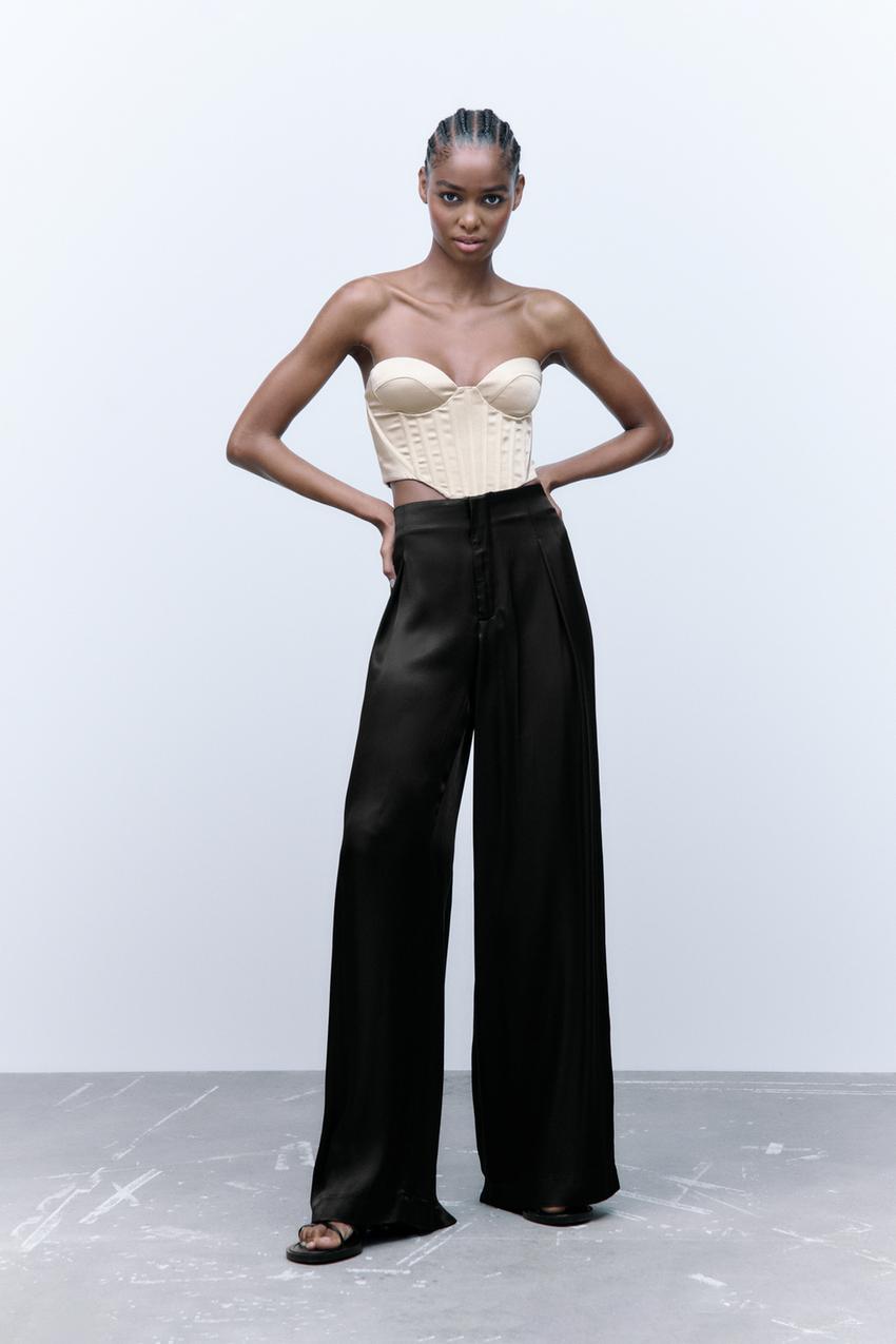 Zara black satin trousers Clearance