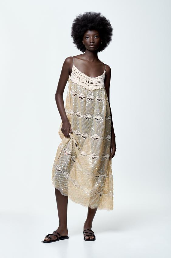 Limited Edition スパンコール ニットワンピース エクリュ Zara Japan 日本 Limited Edition スパンコール ニットワンピース エクリュ Zara Japan 日本