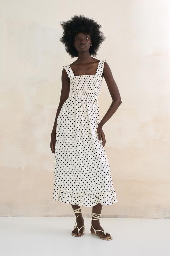 ドットプリント ミディワンピース エクリュ Zara Japan 日本 ドットプリント ミディワンピース エクリュ Zara Japan 日本