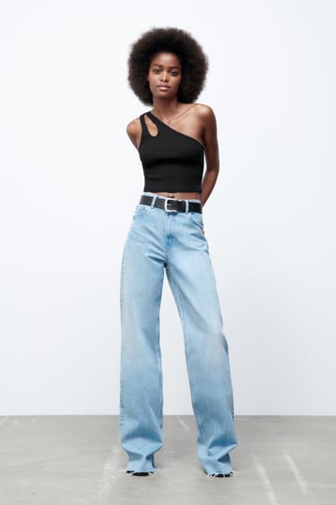 Image 0 of RIBBED ASYMMETRIC TOP from Zara