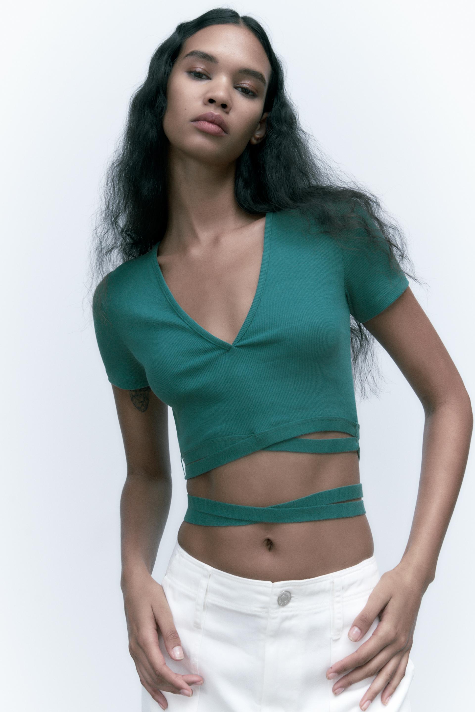 Zara tie ribbed top Clearance