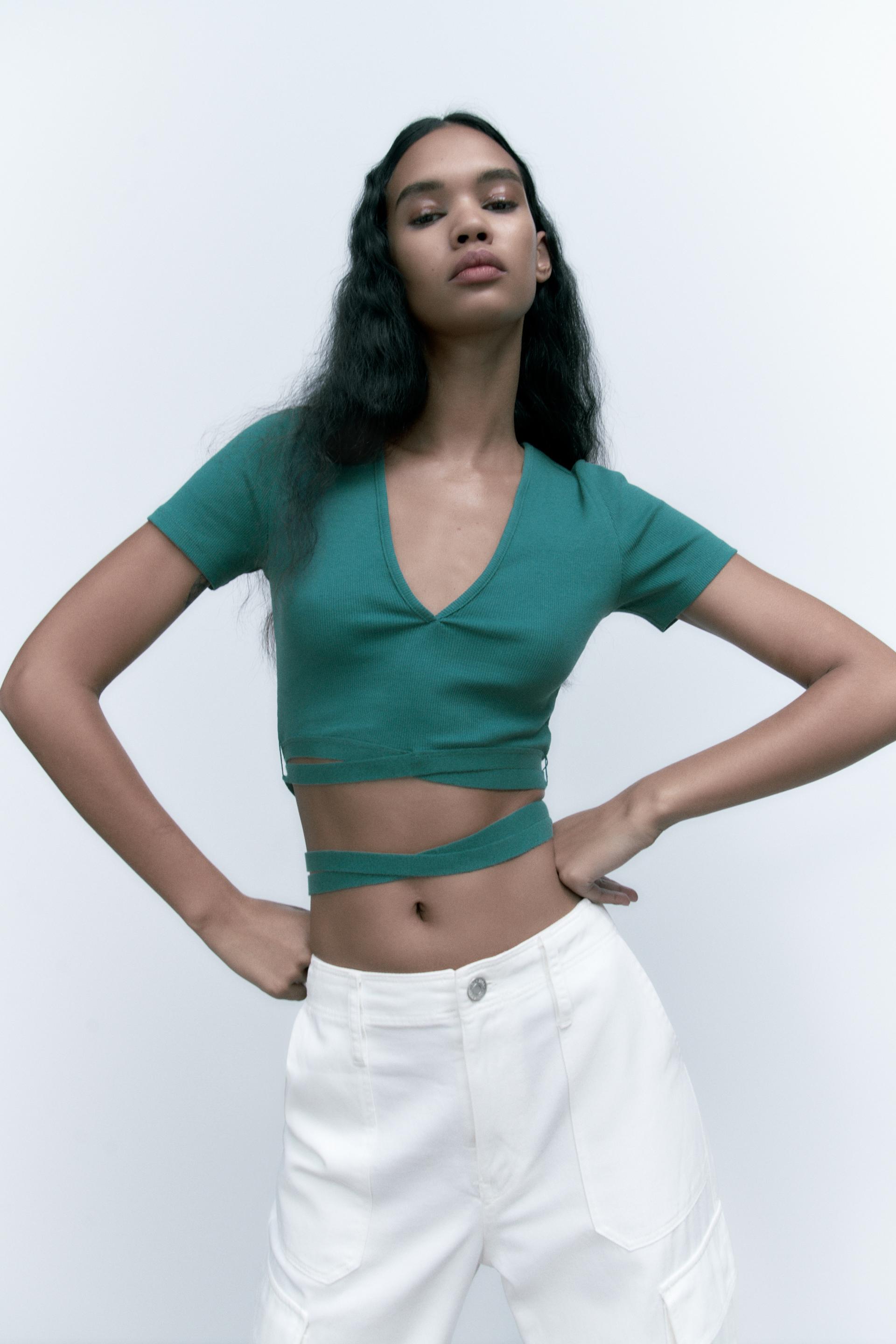 Zara tie ribbed top Clearance