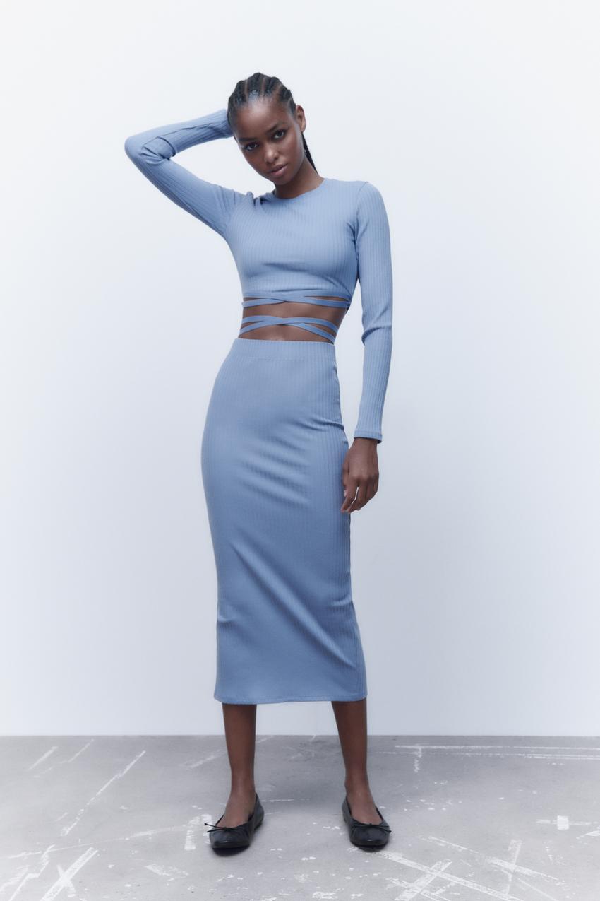 Zara ribbed skirt with buttons Clearance