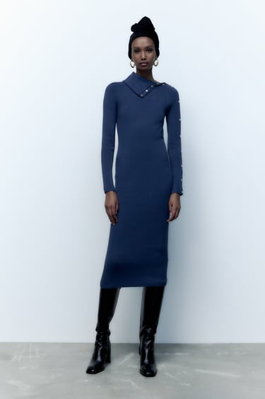 Image 0 of KNIT MIDI DRESS WITH SIDE BUTTONS from Zara