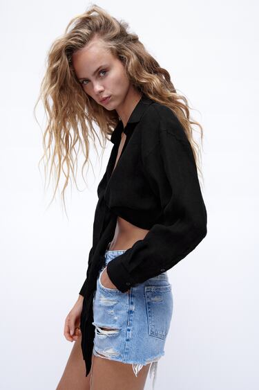 Image 0 of LINEN CROPPED SHIRT from Zara