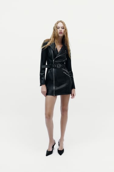 Image 0 of FAUX LEATHER DRESS WITH ZIPS from Zara