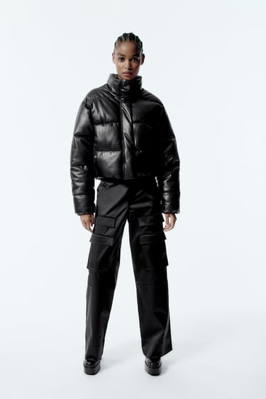 Image 0 of FAUX LEATHER PUFFER JACKET from Zara