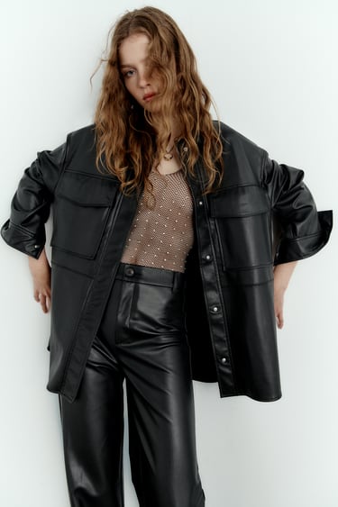 Image 0 of FAUX LEATHER OVERSHIRT from Zara