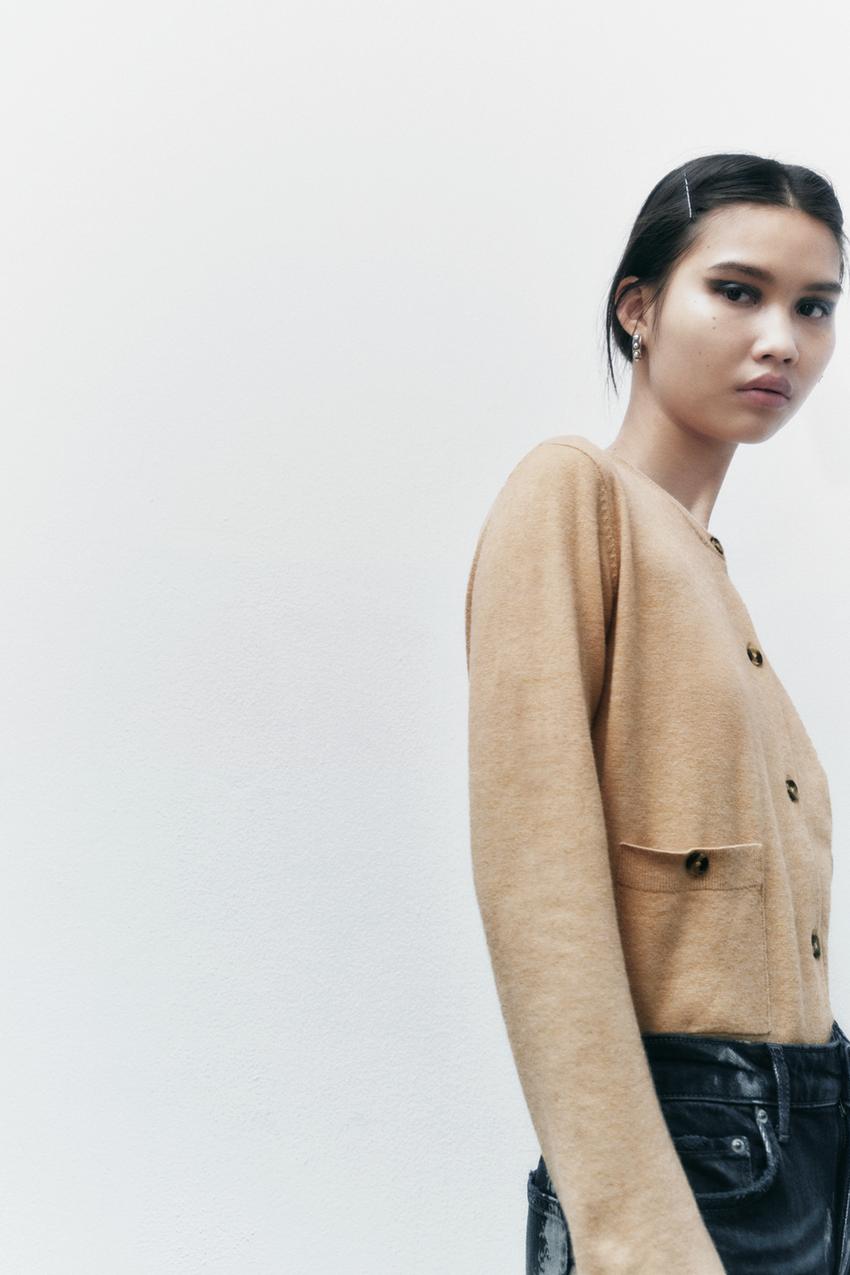 Knit cardigan with patch pockets zara Clearance