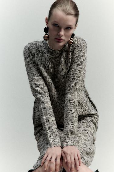 ミディ丈ニットワンピース エクリュ ブラック Zara Japan 日本 ミディ丈ニットワンピース エクリュ ブラック Zara Japan 日本