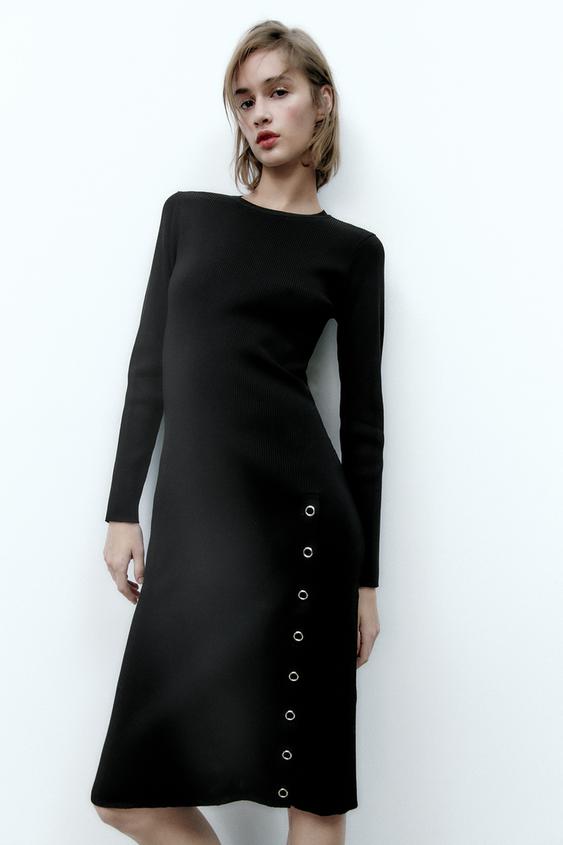 ボタン留めニットワンピース ブラック Zara Japan 日本 ボタン留めニットワンピース ブラック Zara Japan 日本