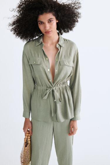 SATIN OVERSHIRT WITH WRINKLED EFFECT