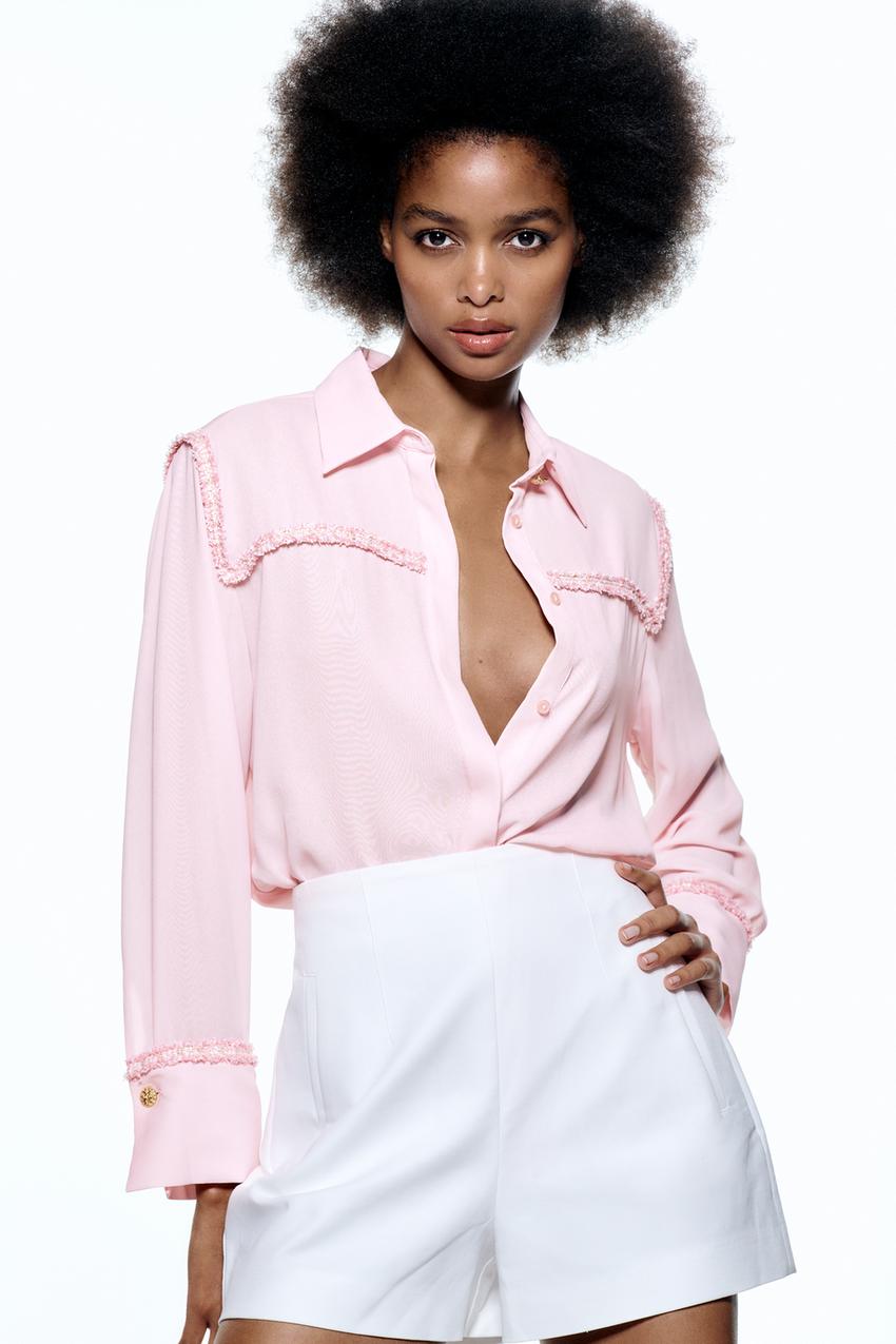 CAMISA ESTAMPADO CROPPED Rosa pastel ZARA Portugal