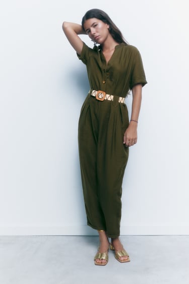 Image 0 of JUMPSUIT WITH CONTRAST BELT from Zara
