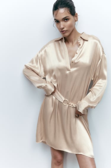 Image 0 of SATIN SHIRT DRESS from Zara
