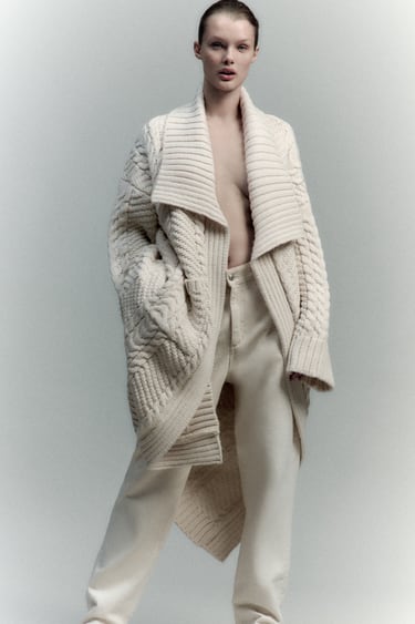 Image 0 of LONG CABLE-KNIT COAT from Zara