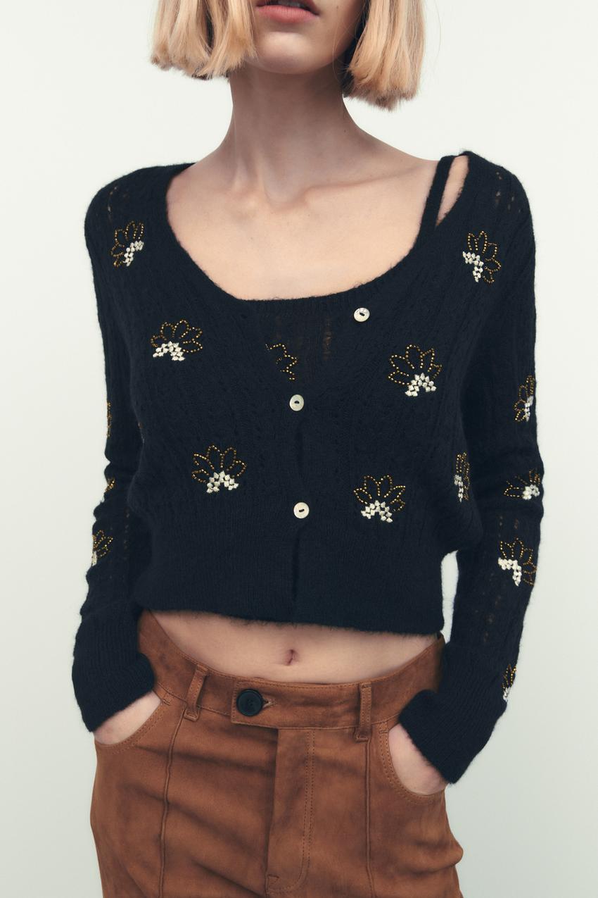 Zara embroidered beaded cardigan Clearance
