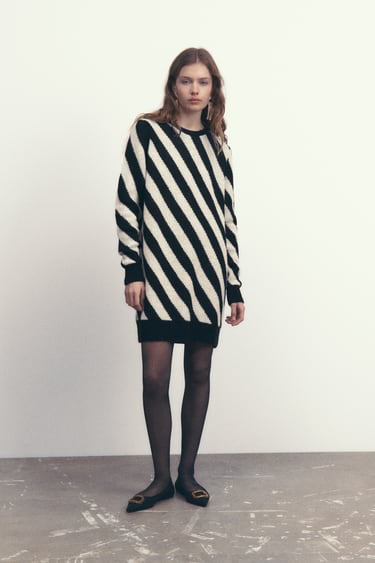 Image 0 of KNIT SWEATER WITH DIAGONAL STRIPES from Zara