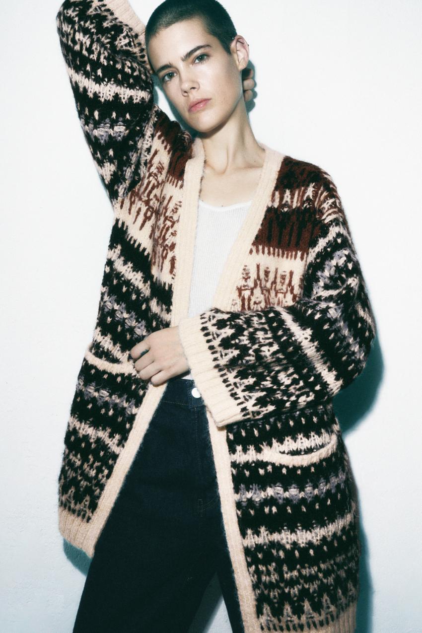 Zara knit jacquard cardigan Clearance