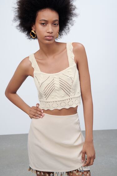 CROPPED KNIT POINTELLE TOP