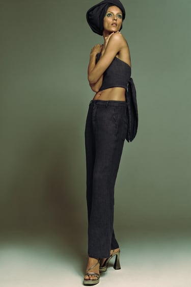 Image 0 of FLARED LINEN TROUSERS from Zara