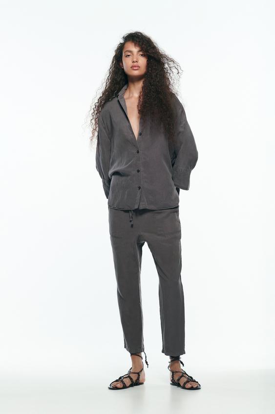 CAMISA ABERTURAS CON LINO - Gris antracita | ZARA España