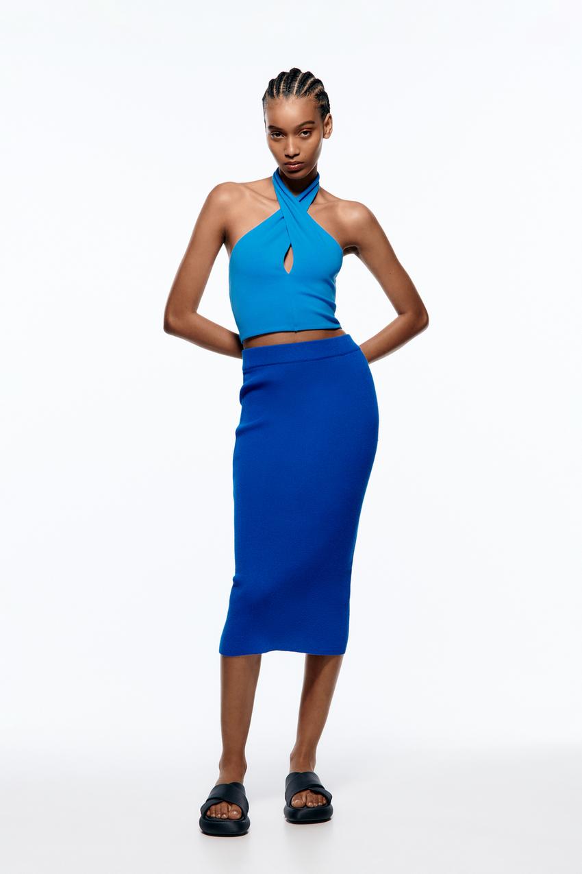 Blue halter top zara Clearance