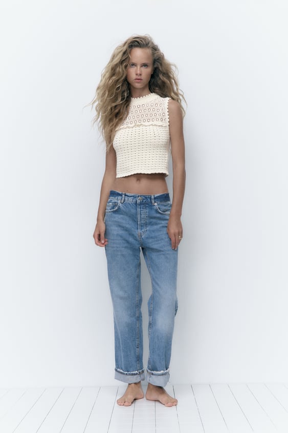declare drain Contractor KNIT TOP WITH EMBROIDERED EYELET - Ecru | ZARA United States