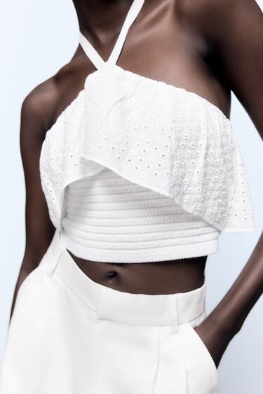 Image 0 of EMBROIDERED EYELET KNIT TOP from Zara