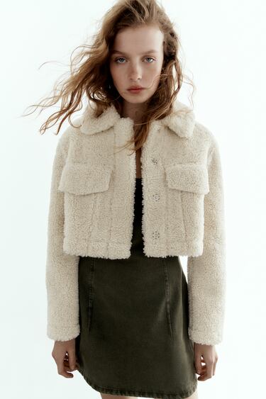 Image 0 of CROPPED FAUX SHEARLING OVERSHIRT from Zara